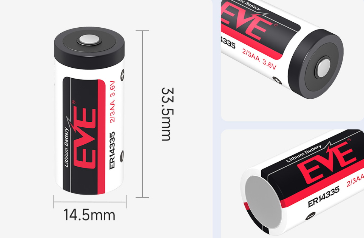 EVE ER14335 2/3AA 3.6V Battery Dimensions