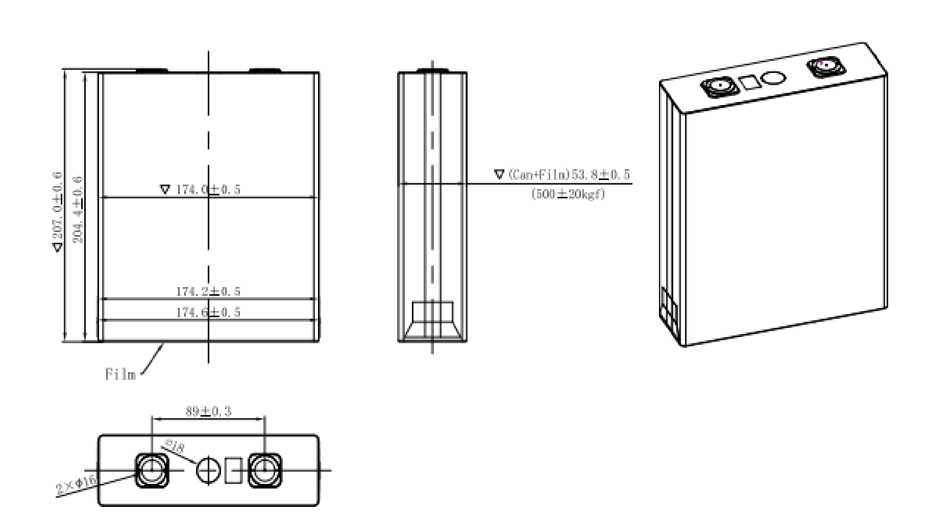 Grade A 3.2V 206Ah LiFePO4 Battery Cell Dimensions