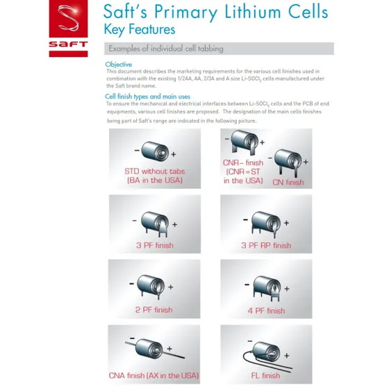 Saft LS14500 Cell Tabbing Features and Terminal Options